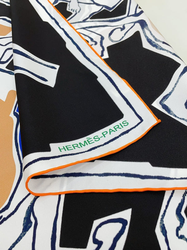 Choregraphie Equestre Scarf 90 CM In Black Colorful Silk Twill 228978