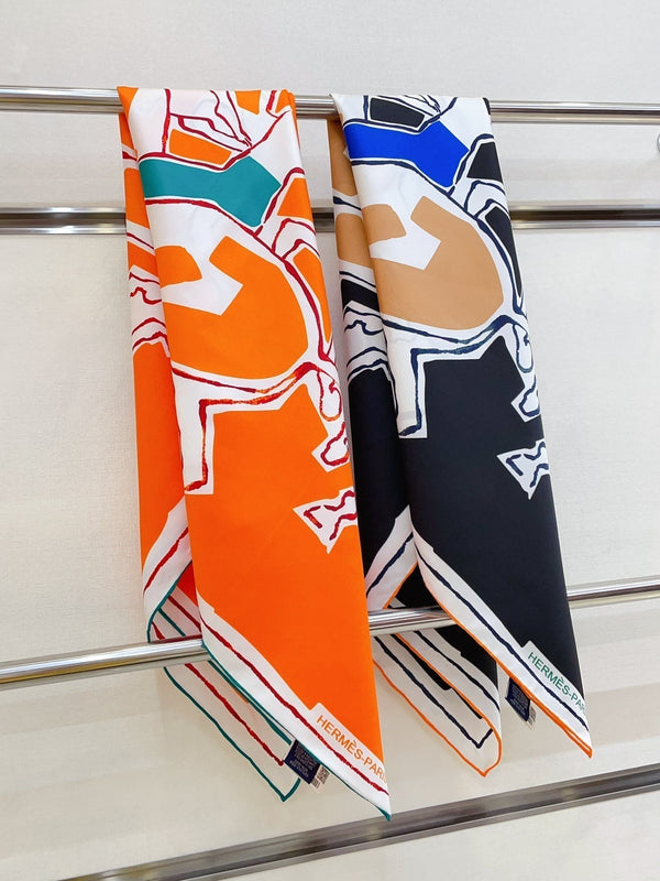 Choregraphie Equestre Scarf 90 CM In Black Colorful Silk Twill 228978