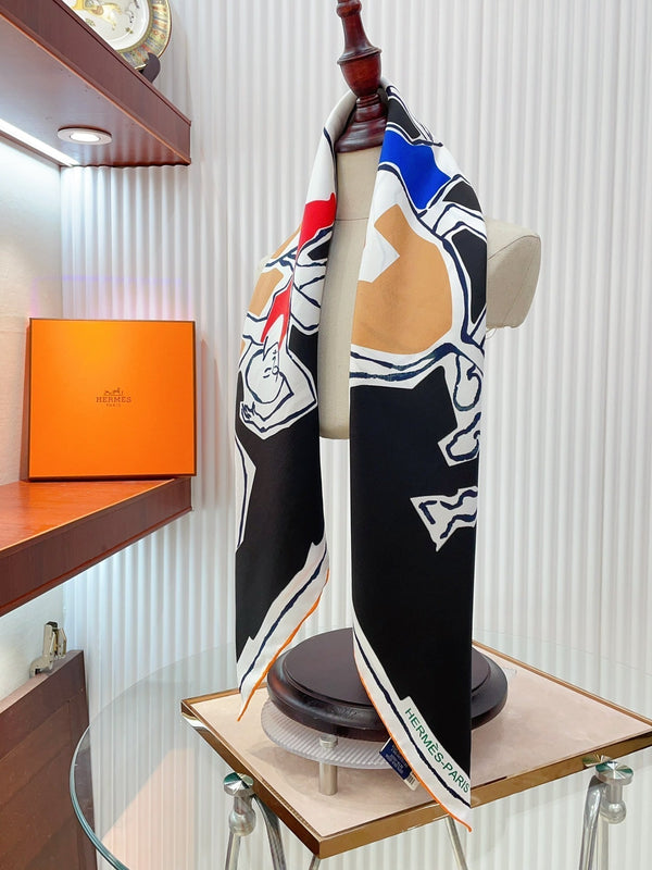 Choregraphie Equestre Scarf 90 CM In Black Colorful Silk Twill 228978