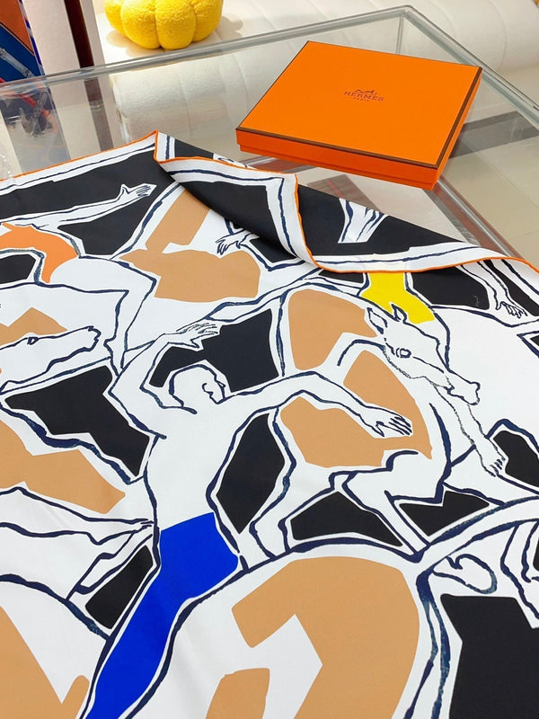 Choregraphie Equestre Scarf 90 CM In Black Colorful Silk Twill 228978