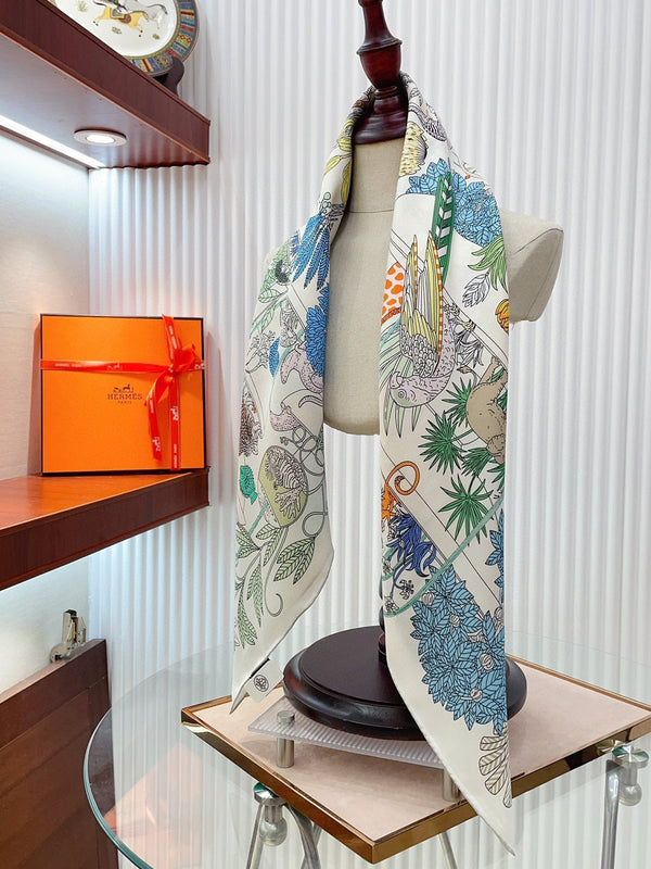 Precious Paradise Scarf 90 CM In Colorful Silk Twill  234592