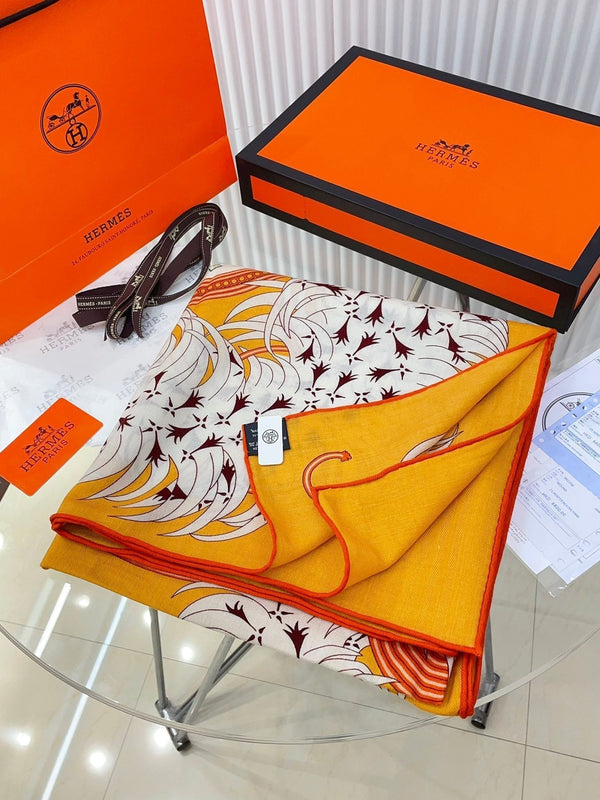 Legende Brodee Scarf 140 CM In Orange Colorful Cashmere And Silk 235415