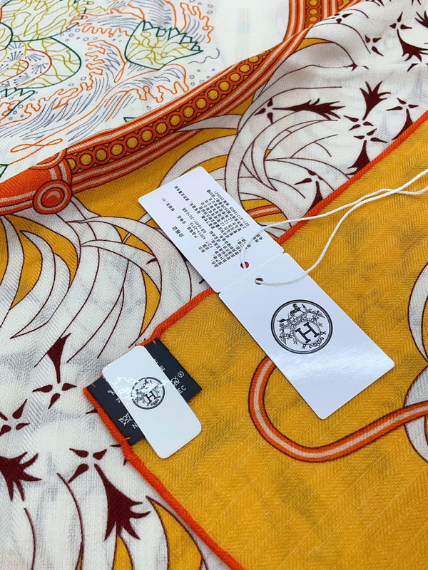 Legende Brodee Scarf 140 CM In Orange Colorful Cashmere And Silk 235415