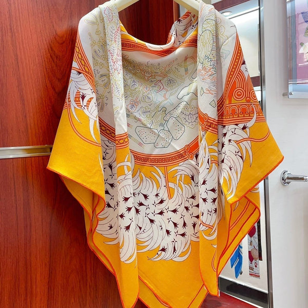 Legende Brodee Scarf 140 CM In Orange Colorful Cashmere And Silk 235415