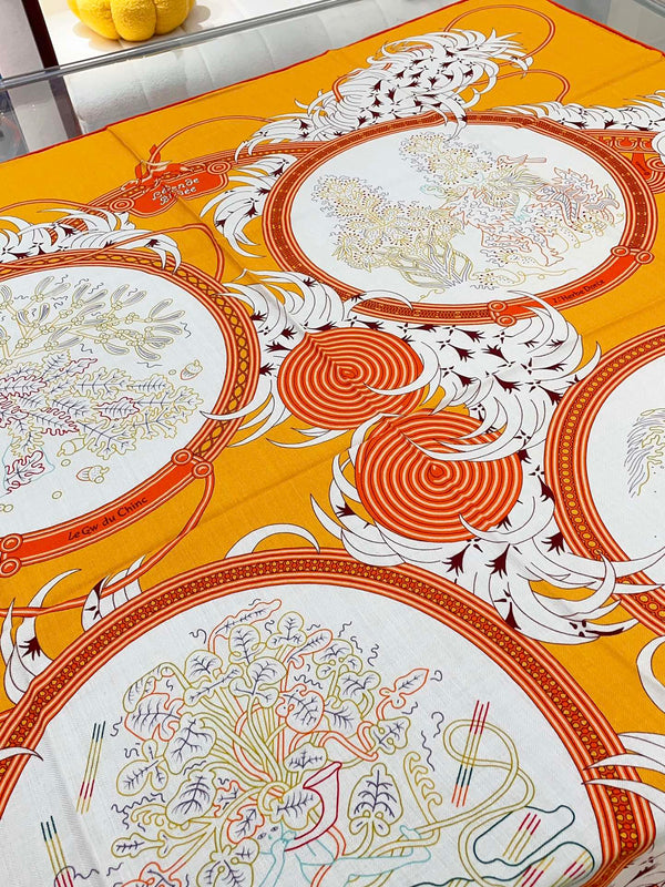 Legende Brodee Scarf 140 CM In Orange Colorful Cashmere And Silk 235415