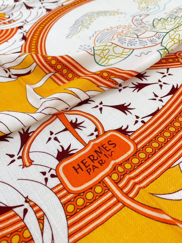 Legende Brodee Scarf 140 CM In Orange Colorful Cashmere And Silk 235415