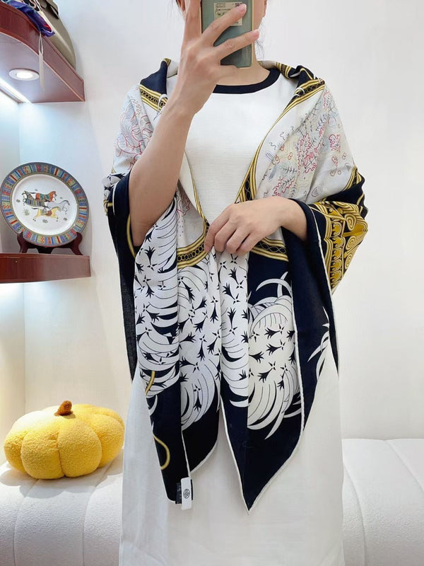 Legende Brodee Scarf 140 CM In Black Colorful Cashmere And Silk 235416