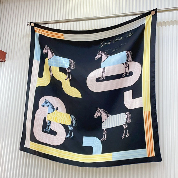 Garde-Robe Pop Detail Scarf 90 CM In Black Colorful Silk Twill 337136