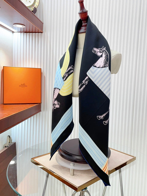 Garde-Robe Pop Detail Scarf 90 CM In Black Colorful Silk Twill 337136