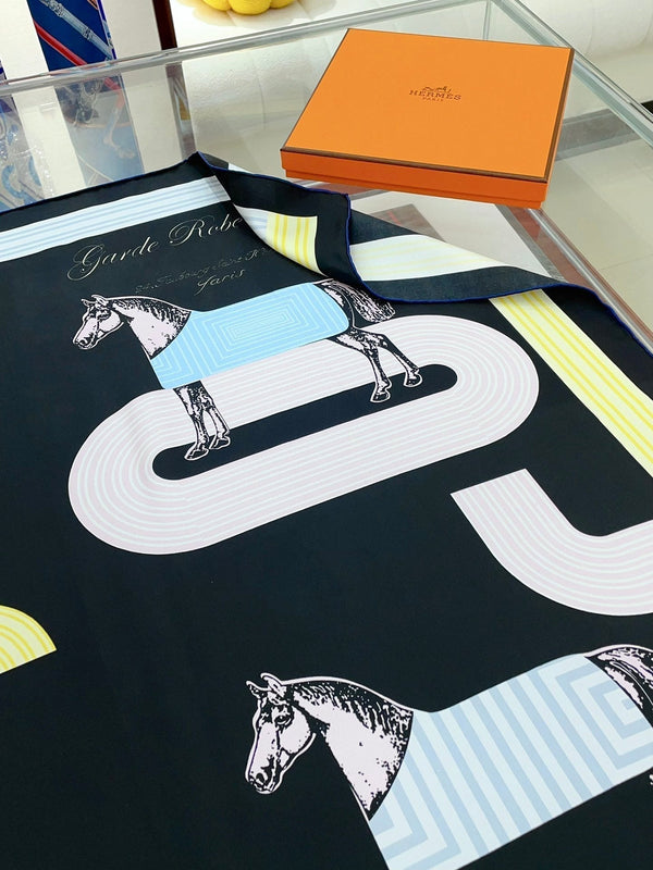 Garde-Robe Pop Detail Scarf 90 CM In Black Colorful Silk Twill 337136