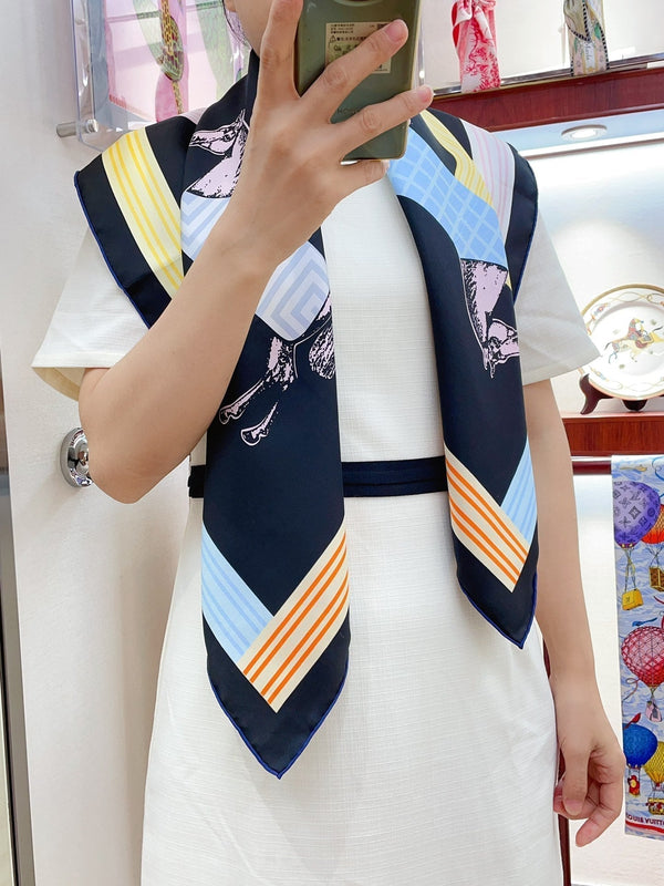 Garde-Robe Pop Detail Scarf 90 CM In Black Colorful Silk Twill 337136