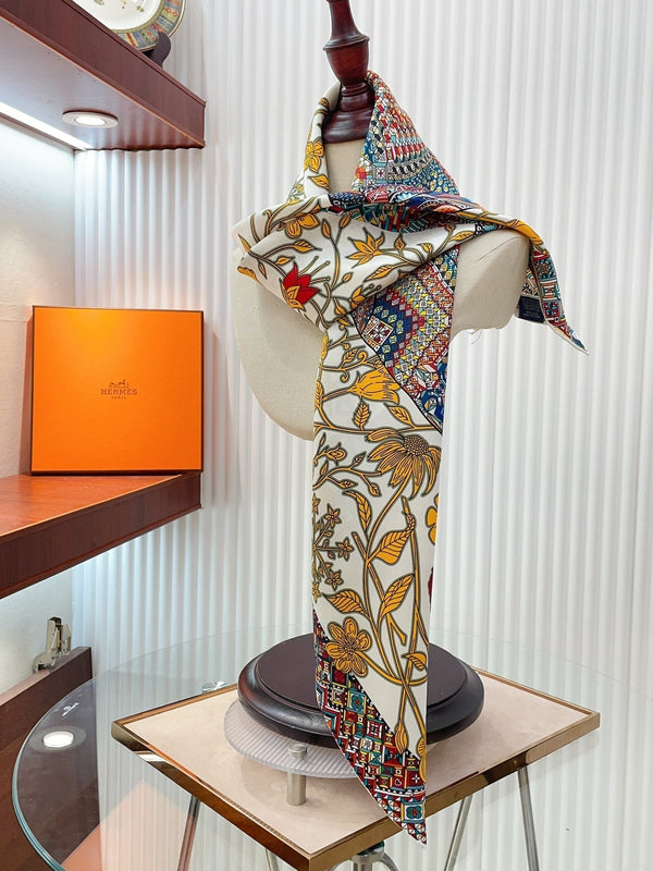 Le Jaguar Et Le Colibri Shawl 90 CM In Yellow Colorful Silk Twill 274206