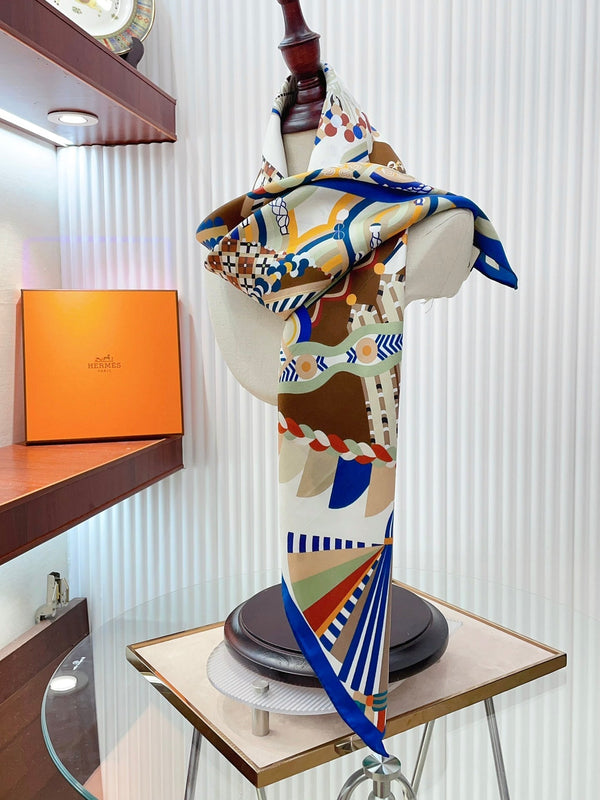 Haute Parure Scarf 90 CM In White Colorful Silk Twill 239533