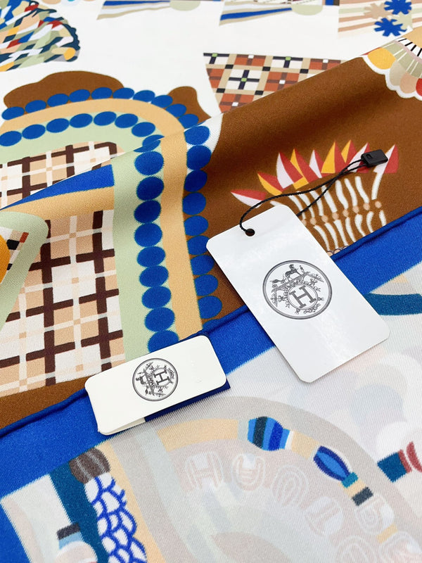 Haute Parure Scarf 90 CM In White Colorful Silk Twill 239533