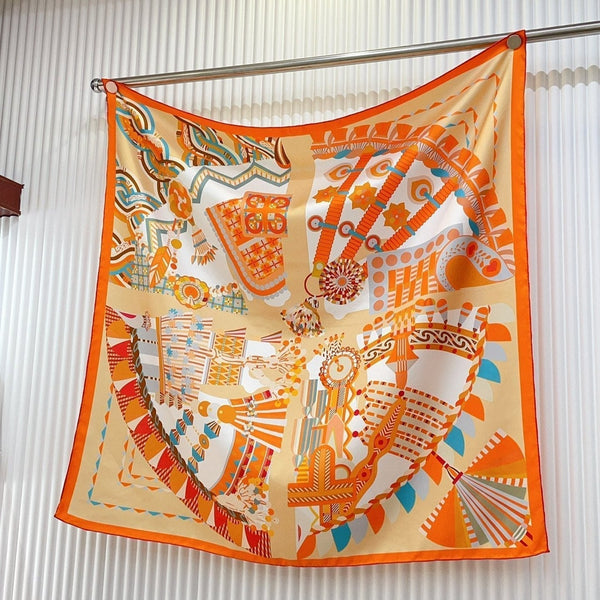 Haute Parure Scarf 90 CM In Orange Colorful Silk Twill 239534