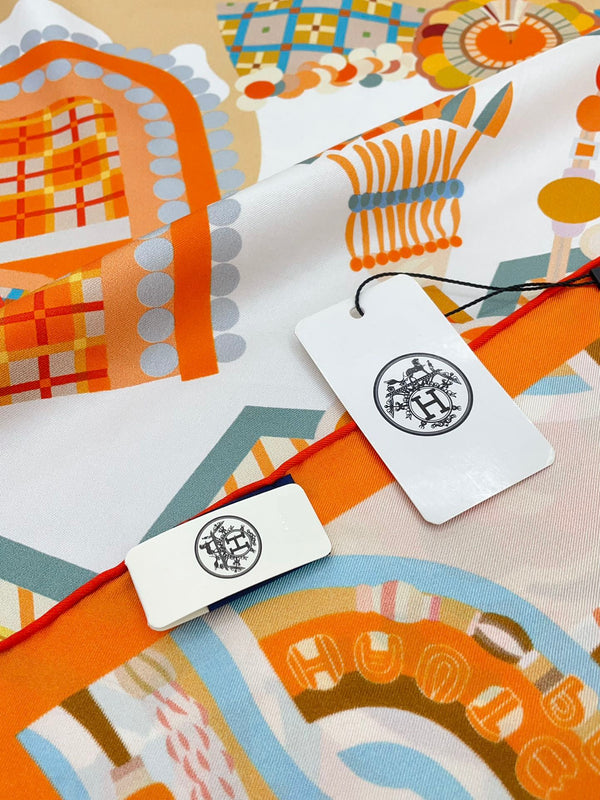 Haute Parure Scarf 90 CM In Orange Colorful Silk Twill 239534