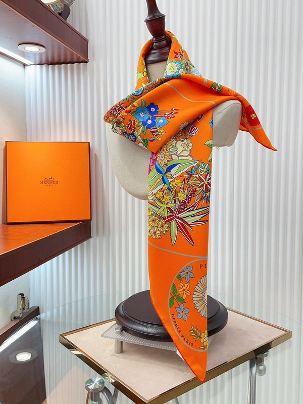 Planifleurs scarf 90 CM In Orange Colorful Silk Twill 249919