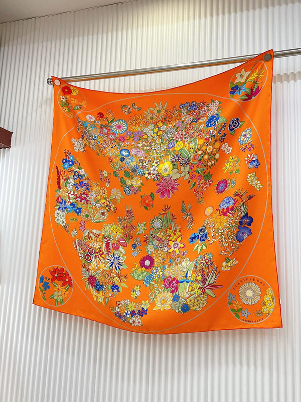 Planifleurs scarf 90 CM In Orange Colorful Silk Twill 249919