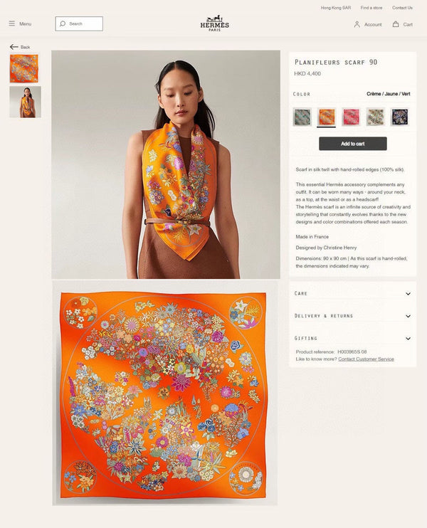 Planifleurs scarf 90 CM In Orange Colorful Silk Twill 249919