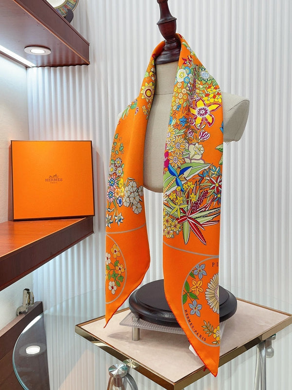Planifleurs scarf 90 CM In Orange Colorful Silk Twill 249919