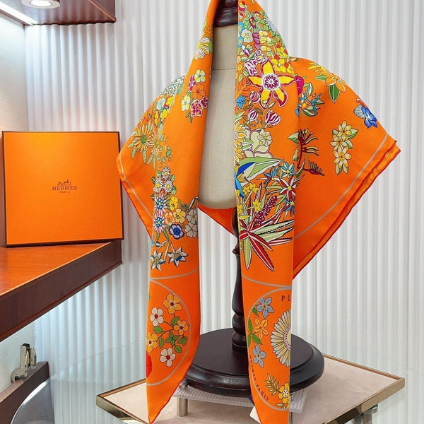 Planifleurs scarf 90 CM In Orange Colorful Silk Twill 249919