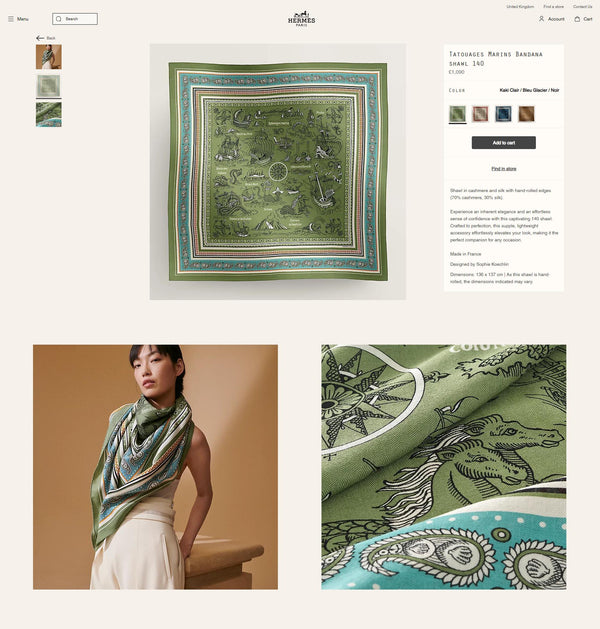 Tatouages Marins Bandana Shawl 135 CM In Green Colorful Cashmere And Silk 252311