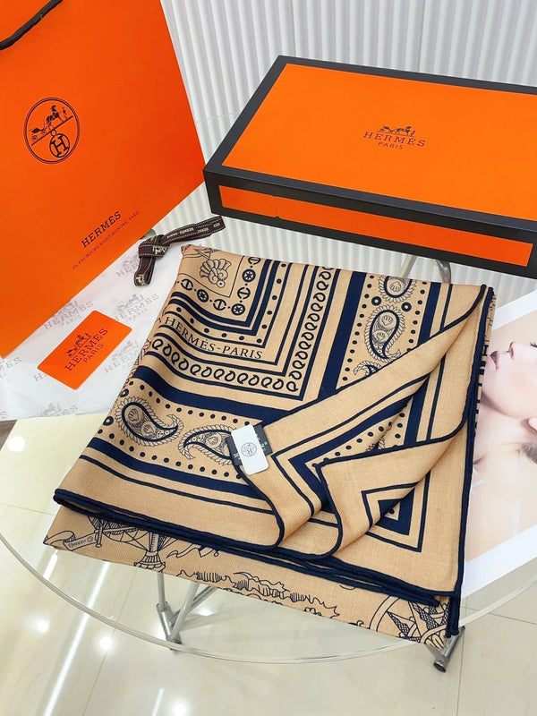 Tatouages Marins Bandana Shawl 135 CM In Dark Beige Colorful Cashmere And Silk 252314