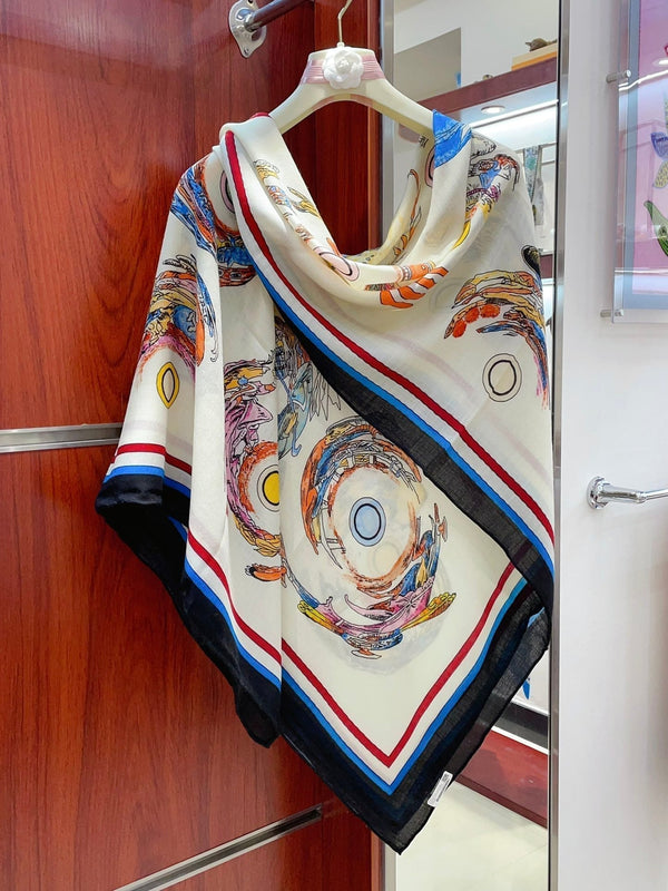 Les Anamorphoses Scarf 140 CM In White Cashmere And Silk 269265