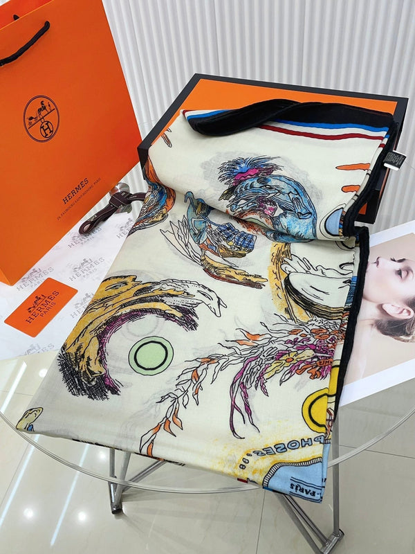 Les Anamorphoses Scarf 140 CM In White Cashmere And Silk 269265