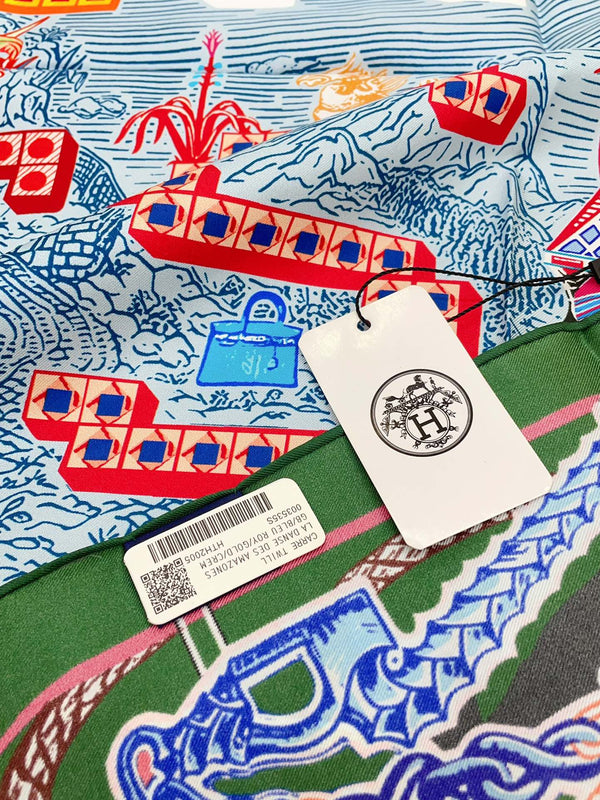 Gavroche Super Silk Quest Détail Scarf 90 CM In Green Colorful Silk Twill 274213