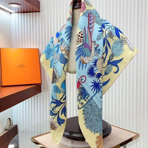 Precious Paradise Scarf 90 CM In Light Blue Colorful Silk Twill 294487