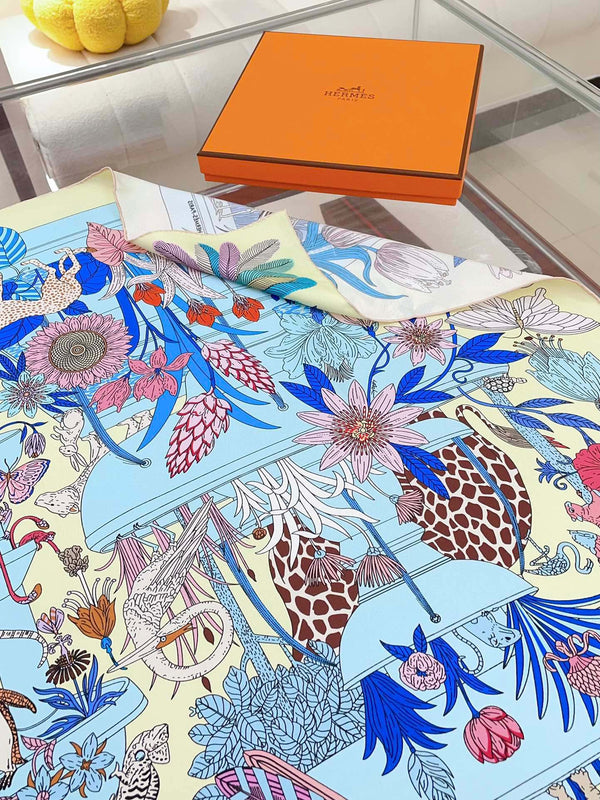 Precious Paradise Scarf 90 CM In Light Blue Colorful Silk Twill 294487