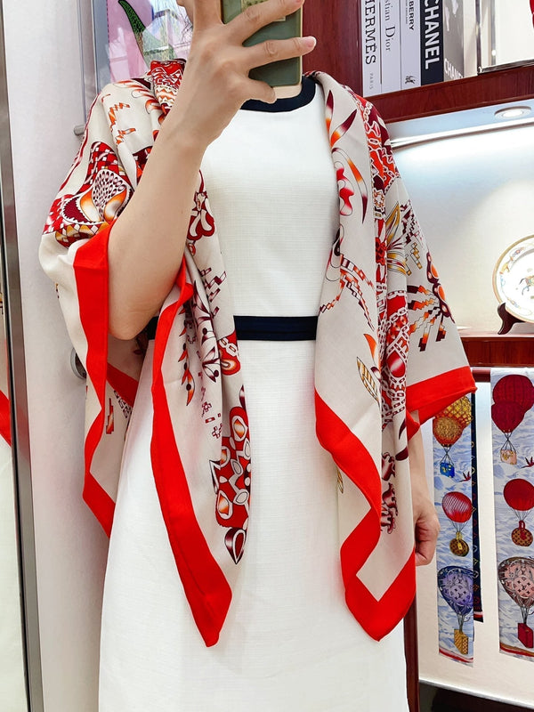 En Attendant Ulysse Scialle 140 CM In Cashmere E Seta Colorati Rossi 294496