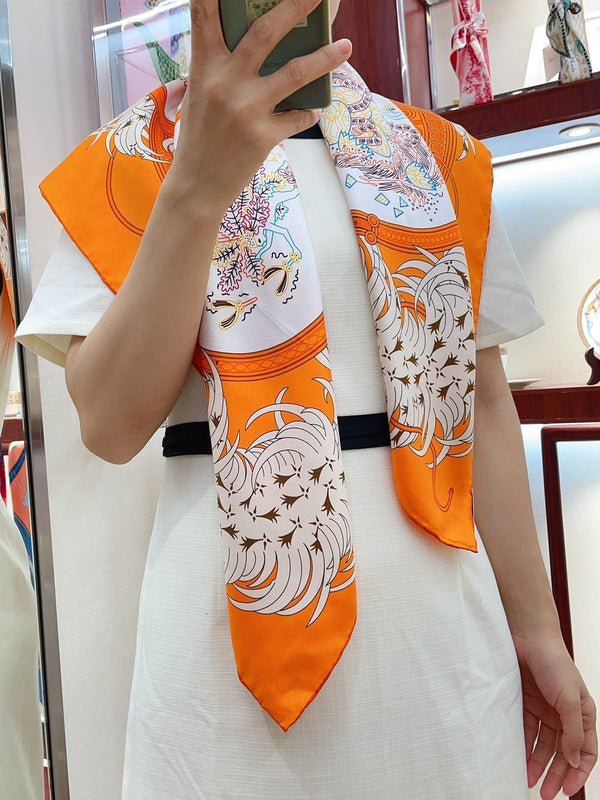 Legende Brodee Scarf 90 CM In Orange Colorful Silk Twill 300423