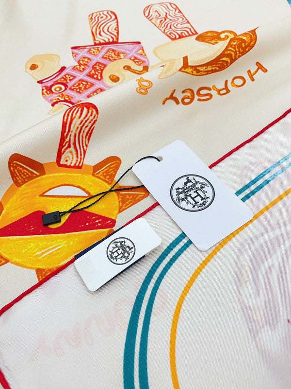 Funny Ice Cream Scarf 90 CM In White Colorful Silk Twill 300438