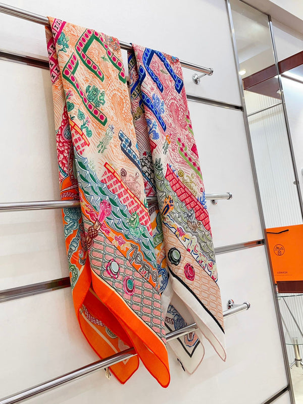 Gavroche Super Silk Quest Détail Scarf 140 CM In Colorful Cashmere 300440