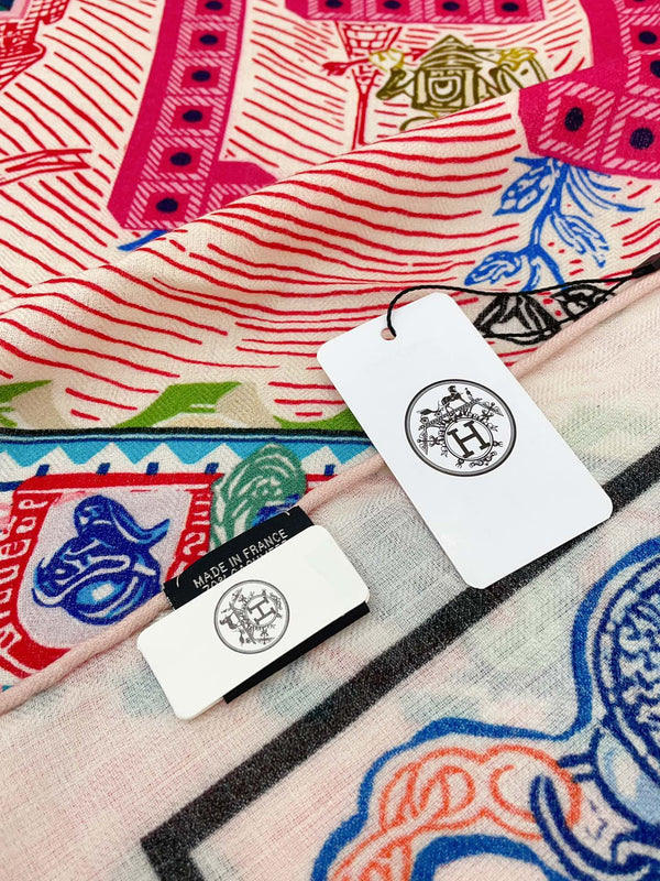 Gavroche Super Silk Quest Détail Scarf 140 CM In Colorful Cashmere 300440