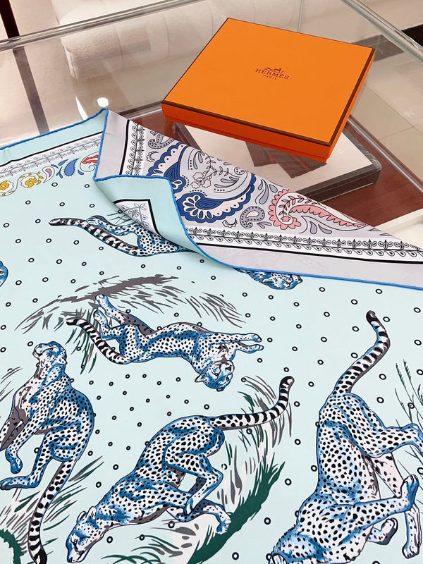 Guepards Bandana Double Face Scarf 90 CM In Colorful Silk 301848