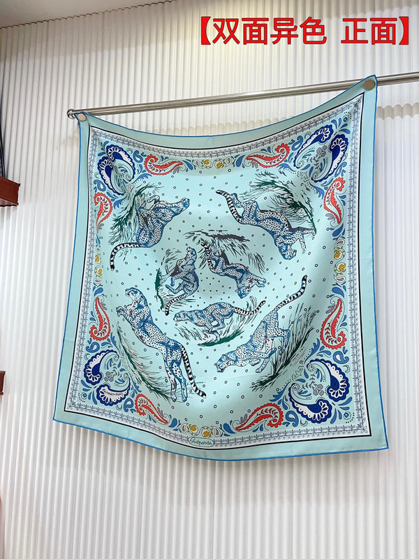 Guepards Bandana Double Face Scarf 90 CM In Colorful Silk 301848