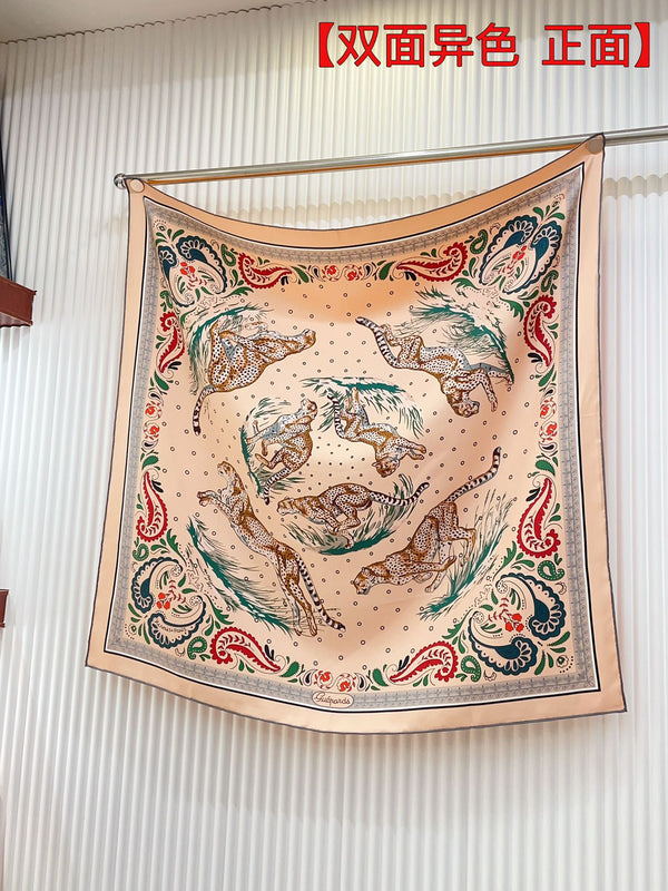 Guepards Bandana Double Face Scarf 90 CM In Colorful Silk 301850