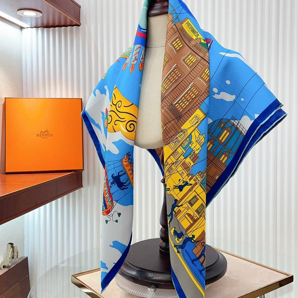 Parade Scarf 90 CM In Blue Colorful Silk Twill 310307