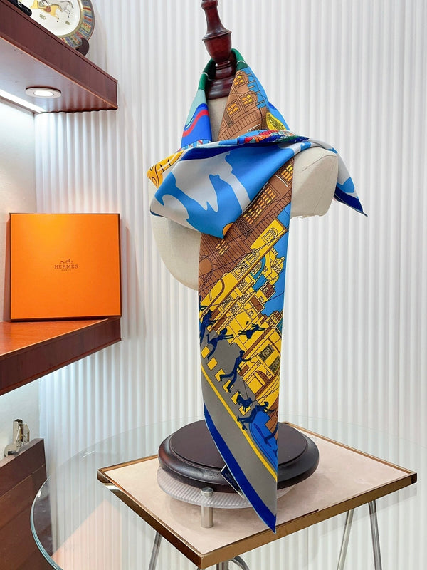 Parade Scarf 90 CM In Blue Colorful Silk Twill 310307