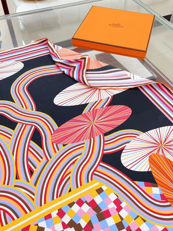 Flores Del Este Scarf 90 CM Black Colorful Silk Twill 310313