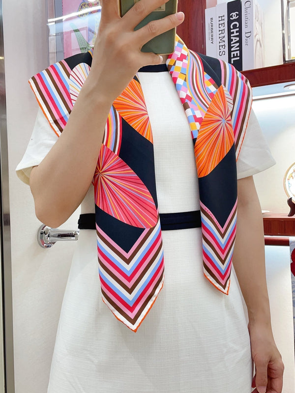 Flores Del Este Scarf 90 CM Black Colorful Silk Twill 310313