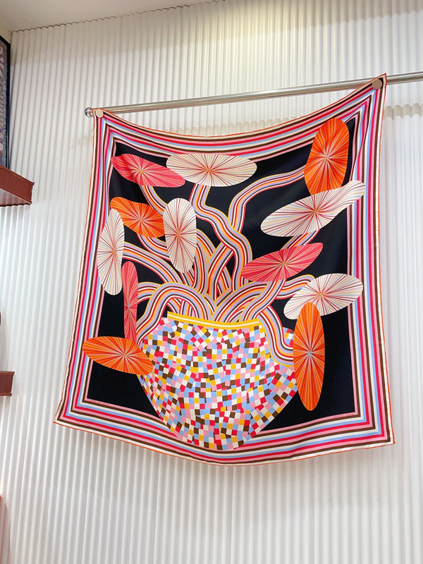 Flores Del Este Scarf 90 CM Black Colorful Silk Twill 310313