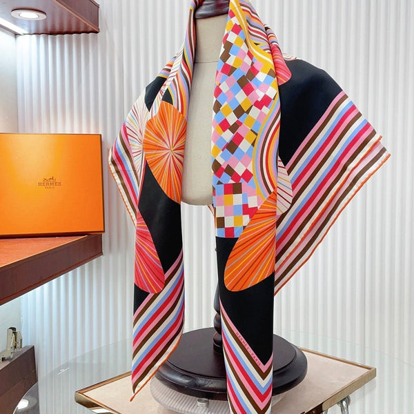 Flores Del Este Scarf 90 CM Black Colorful Silk Twill 310313