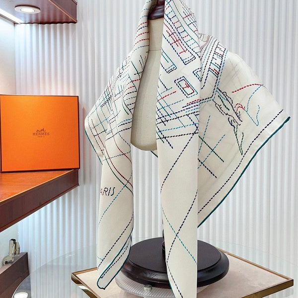 Pique Sellier Shawl 90 CM In White Colorful Silk Twill 312867