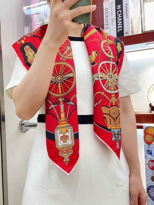 Stately Wheels Scarf 90 CM Red Colorful Silk Twill  312876