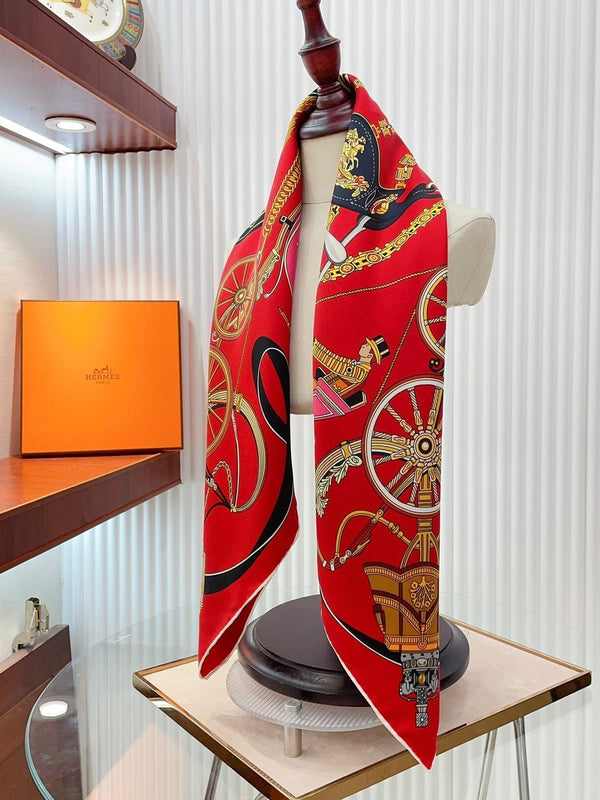 Stately Wheels Scarf 90 CM Red Colorful Silk Twill  312876