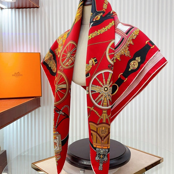 Stately Wheels Scarf 90 CM Red Colorful Silk Twill  312876